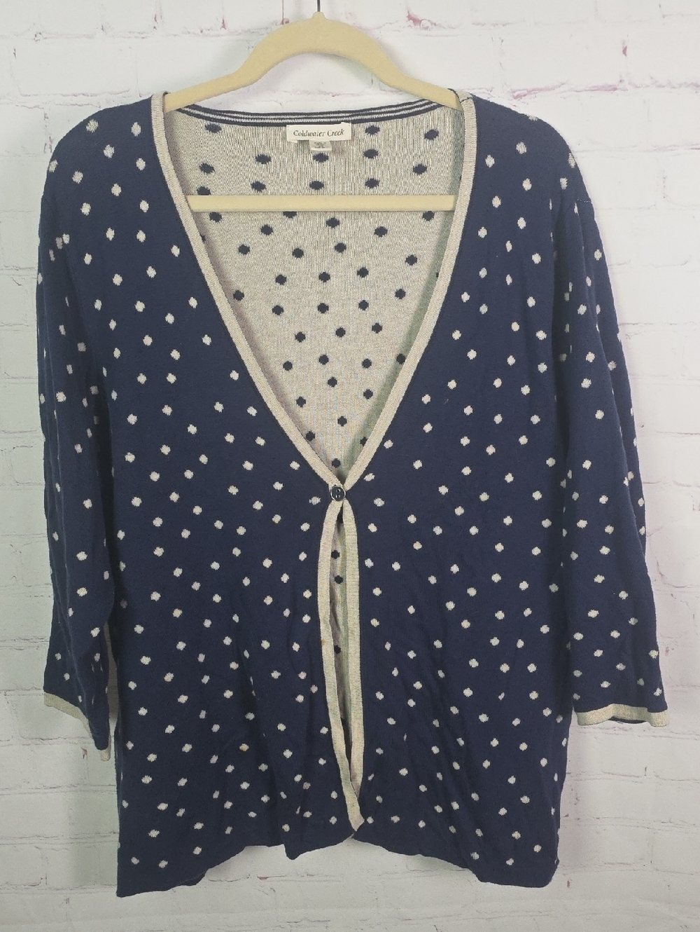 Coldwater Creek 2X SOFT Navy & Cream Polka Dot Cardigan